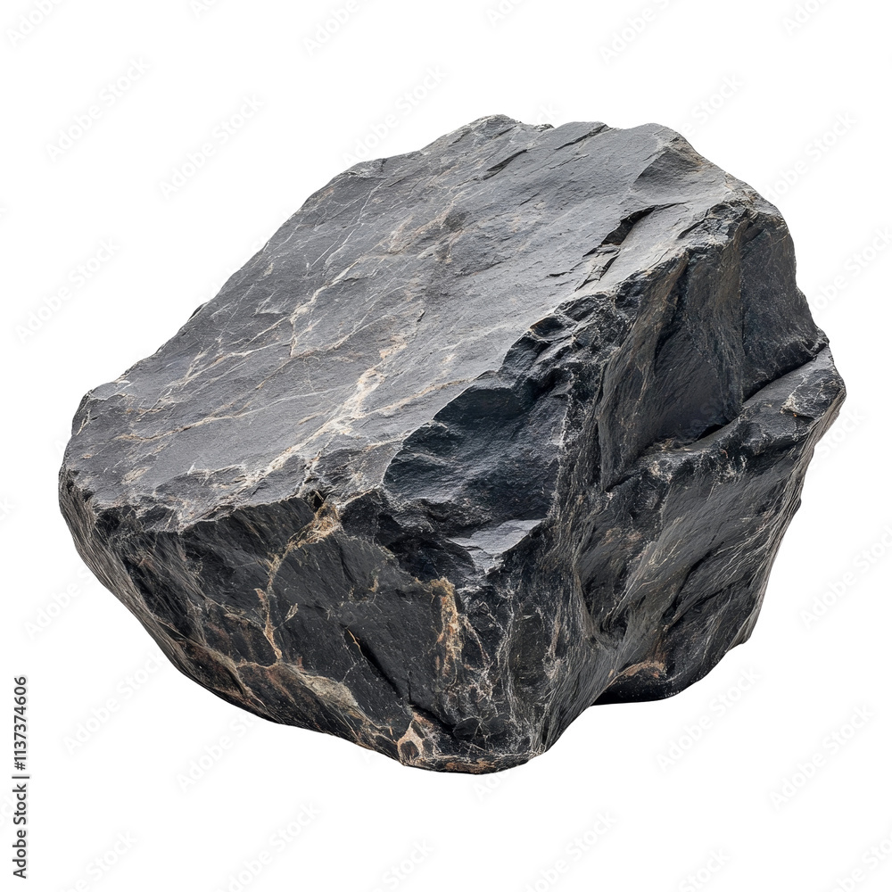 Poster large black boulder rock isolated on a transparent transparent background showcasing its unique text
