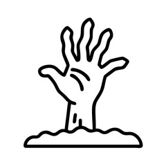 zombie hand rising from ground icon, halloween line art, halloween icon - simple black line art icon of zombie hand rising from ground, symbolizing topic celebrations. topic vector art.