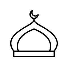 dome of the mosque icon, hajj line art, hajj icon - simple black line art icon of dome of the mosque, symbolizing Hajj celebrations. Hajj vector art.