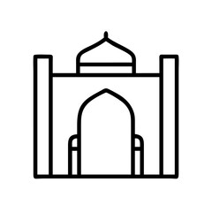 mosque entrance gate icon, hajj line art, hajj icon - simple black line art icon of mosque entrance gate, symbolizing Hajj celebrations. Hajj vector art.