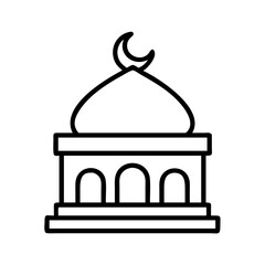 mosque icon, hajj line art, hajj icon - simple black line art icon of mosque, symbolizing Hajj celebrations. Hajj vector art.