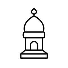 mosque minaret icon, hajj line art, hajj icon - simple black line art icon of mosque minaret, symbolizing Hajj celebrations. Hajj vector art.