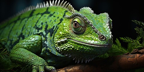 green iguana on a branch