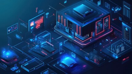 Futuristic digital landscape showcasing technology and data interaction.