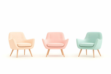 Obraz premium Stylish and Modern Armchairs in Soft Pastel Colors with Wooden Legs for Contemporary Interior Design