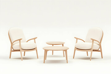 Modern Minimalist Living Room with Two Elegant Chairs and Simple Coffee Table on Light Neutral Background