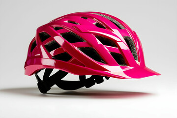 Fototapeta premium Bright Pink Bicycle Helmet with Ventilation Designed for Safety and Style in Outdoor Sports and Cycling Activities
