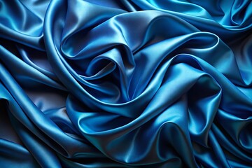 Fototapeta premium Abstract Blue Gradient Background with Soft Wavy Folds in Navy Blue Silk Satin Fabric, Perfect for Christmas, Birthday, and Anniversary Celebrations