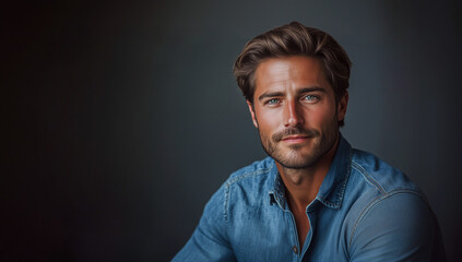 Fototapeta premium Beard, confident and portrait with employee man in studio on gray background for professional career. Face, job or work with proud, natural and confident business person in shirt for occupation