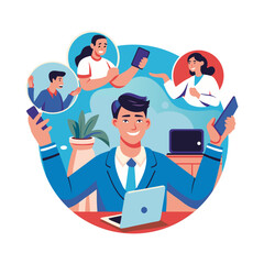 A flat illustration of employees conference call 