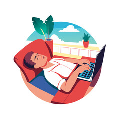 A person taking work nap flat illustration 