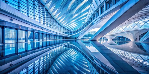 Obraz premium Abstract Light Blue Architectural Photography Background, Modern Building Design, Geometric Shapes, Skyline, Futuristic Architecture, Blue Hues, Abstract Art