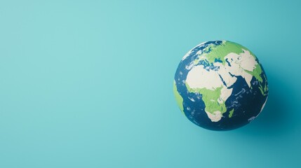 A globe depicting Earth, highlighting continents against a light blue background.