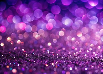 Abstract Violet Glitter Lights Background, Blurred Night Bokeh, Festive Shimmering Particle Texture