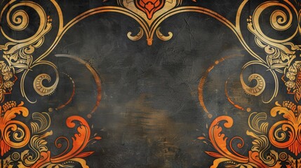 Ornate decorative background with floral elements in warm colors.