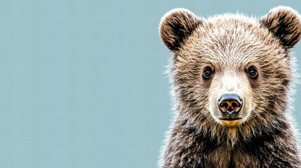 Obraz premium Cute Bear Portrait with Soft Focus on Light Blue Background