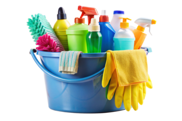 bucket with cleaning products