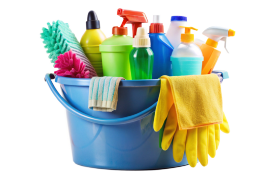 bucket with cleaning products