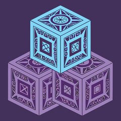 3D fractal cubes with glowing edges Illustrator Artwork