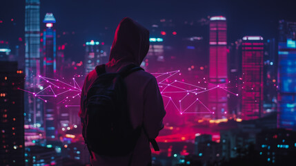 Hacker are planning to hack and attack networks and cyber security , innovative Smart city and graphs with statistics to analyze business potential and predict future developments in company growth.
