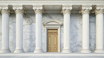 Naklejka premium Grand entrance featuring classical columns and a decorative door.