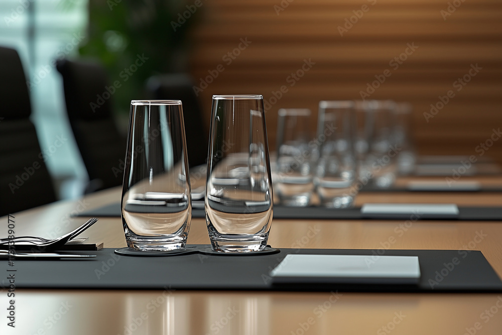 Poster table with a few glasses and a napkin on it. the glasses are empty and the napkin is folded. the tab