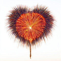 Fototapeta premium Fireworks forming glowing heart create festive atmosphere, isolated design on white background 
