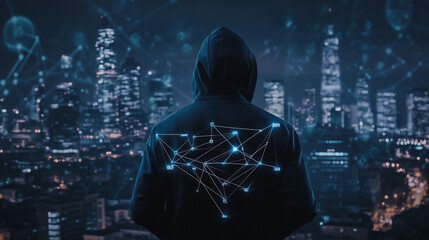 Obraz premium Hacker are planning to hack and attack networks and cyber security , innovative Smart city and graphs with statistics to analyze business potential and predict future developments in company growth.