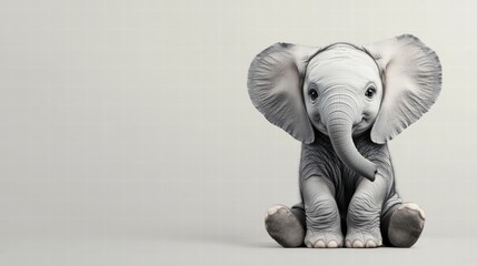 Cute Baby Elephant Sitting on a Soft Light Background