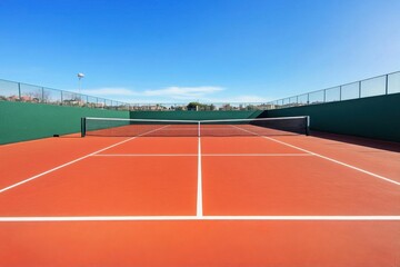 Obraz premium A tennis court with a clear blue sky in the background.