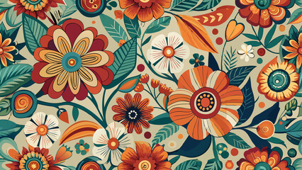Vibrant Retro Vintage Floral Pattern Design, seamless pattern	