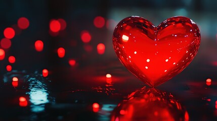 Glimmering Red Heart Icon: A Symbol of Love with a Glossy Finish and 3D Aesthetic