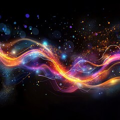 Obraz premium Abstract glowing wave with vibrant colors and sparkling particles on a black background.