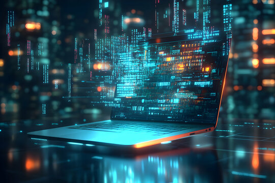 Cyberpunk Laptop 3D Illustration
