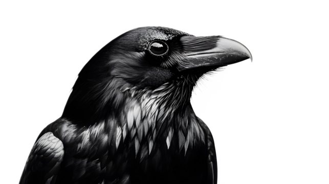 Black raven on a transparent background. isolated background.