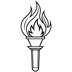 torch with flame Logo template, line art style design