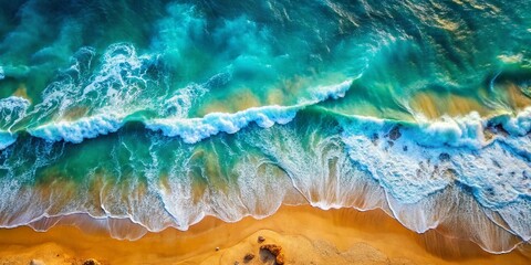 Aerial Top Down View Ocean Waves, Sea Surf Photography, Drone Shot, Coastal Landscape, Turquoise Water, Beach Waves, Aerial Seascape, Overhead View, Bird's Eye View, Stunning Ocean