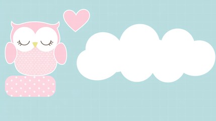 Cute Cartoon Owl with Heart and Cloud Design for Baby Nursery