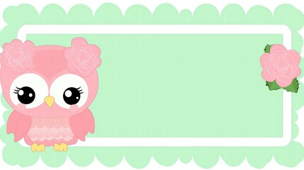 Cute Cartoon Owl with Roses on Green Background for Kids' Decor