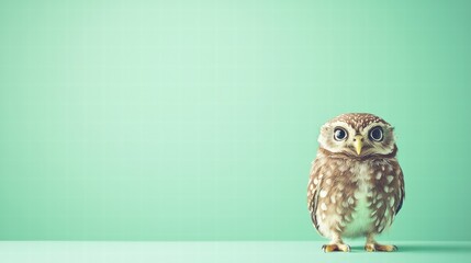 Cute Owl on Green Background with Copy Space for Text or Design