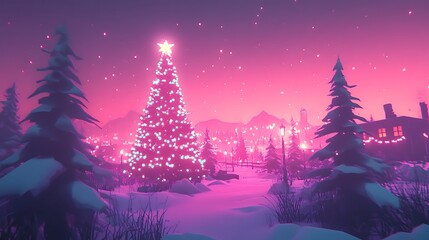 Naklejka premium Enchanted Winter Wonderland A Festive Christmas Eve Scene Perfect for Holiday Cards, Websites, and Social Media Posts