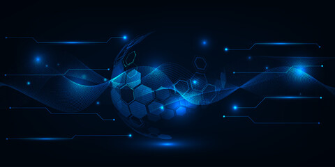 Digital_vVector illustrations of Abstract blue futuristic globe digital economic or metaverse with glowing particles around.Digital innovation and technology concepts.ec_618