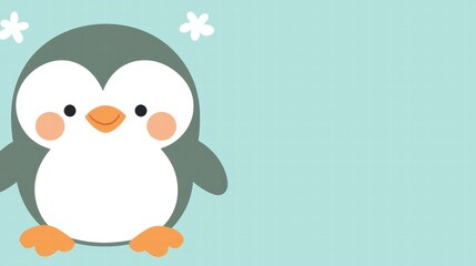 Cute Cartoon Penguin Character on a Soft Blue Background