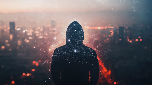 Hacker are planning to hack and attack networks and cyber security , innovative Smart city and graphs with statistics to analyze business potential and predict future developments in company growth.