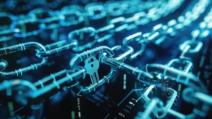A digital representation of interconnected chains symbolizing security.