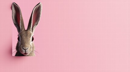 Realistic Rabbit Portrait with Pink Background for Creative Projects