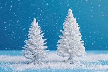 Naklejka premium Small white trees on snowy ground