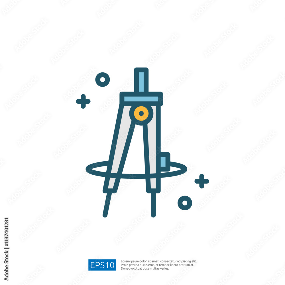 Poster this image features a compass tool, commonly used in drafting and design, surrounded by decorative e