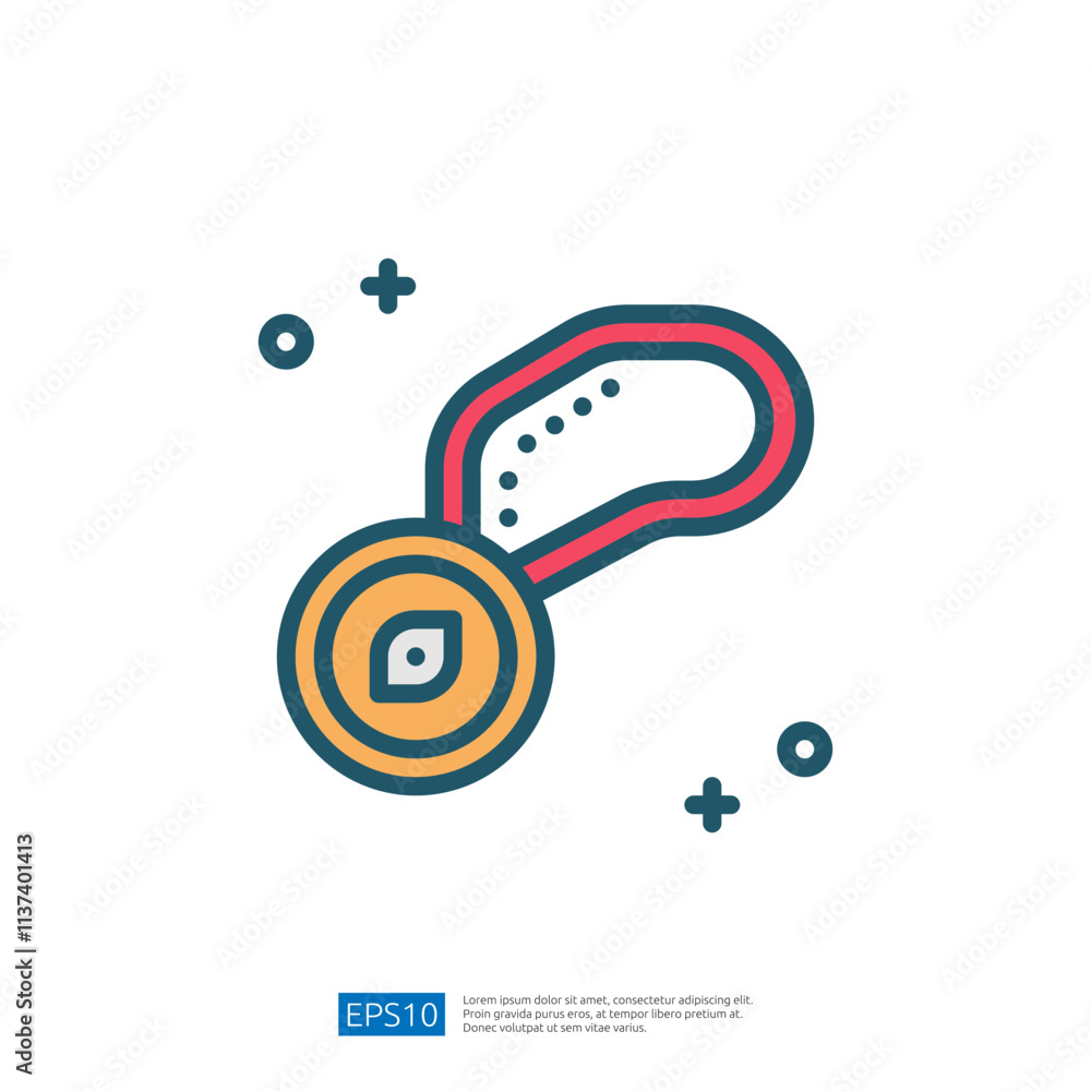 Poster a colorful illustration of a circular object connected to a curved line, possibly representing a key