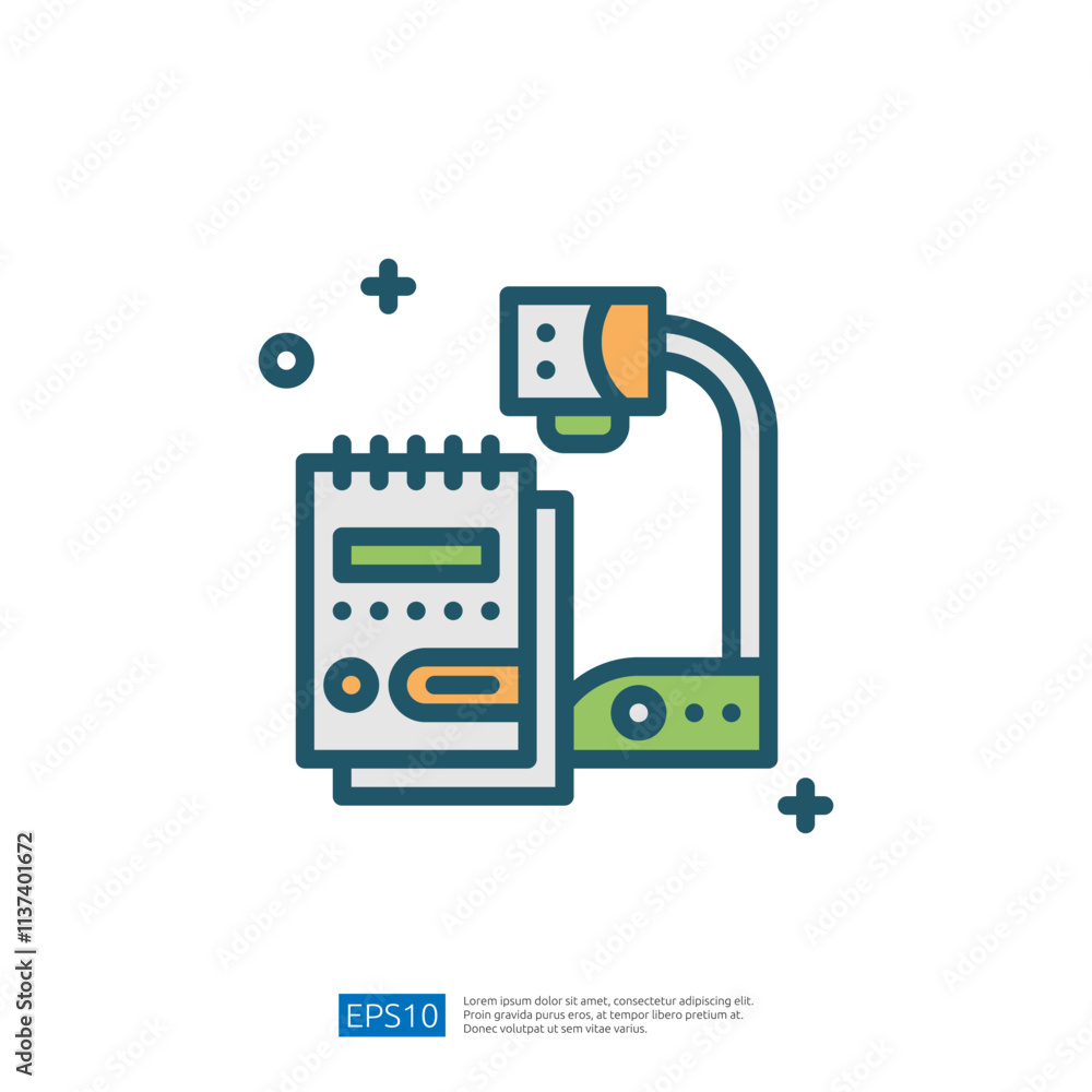 Poster the image depicts a simple illustration of an overhead projector alongside a notepad, representing t